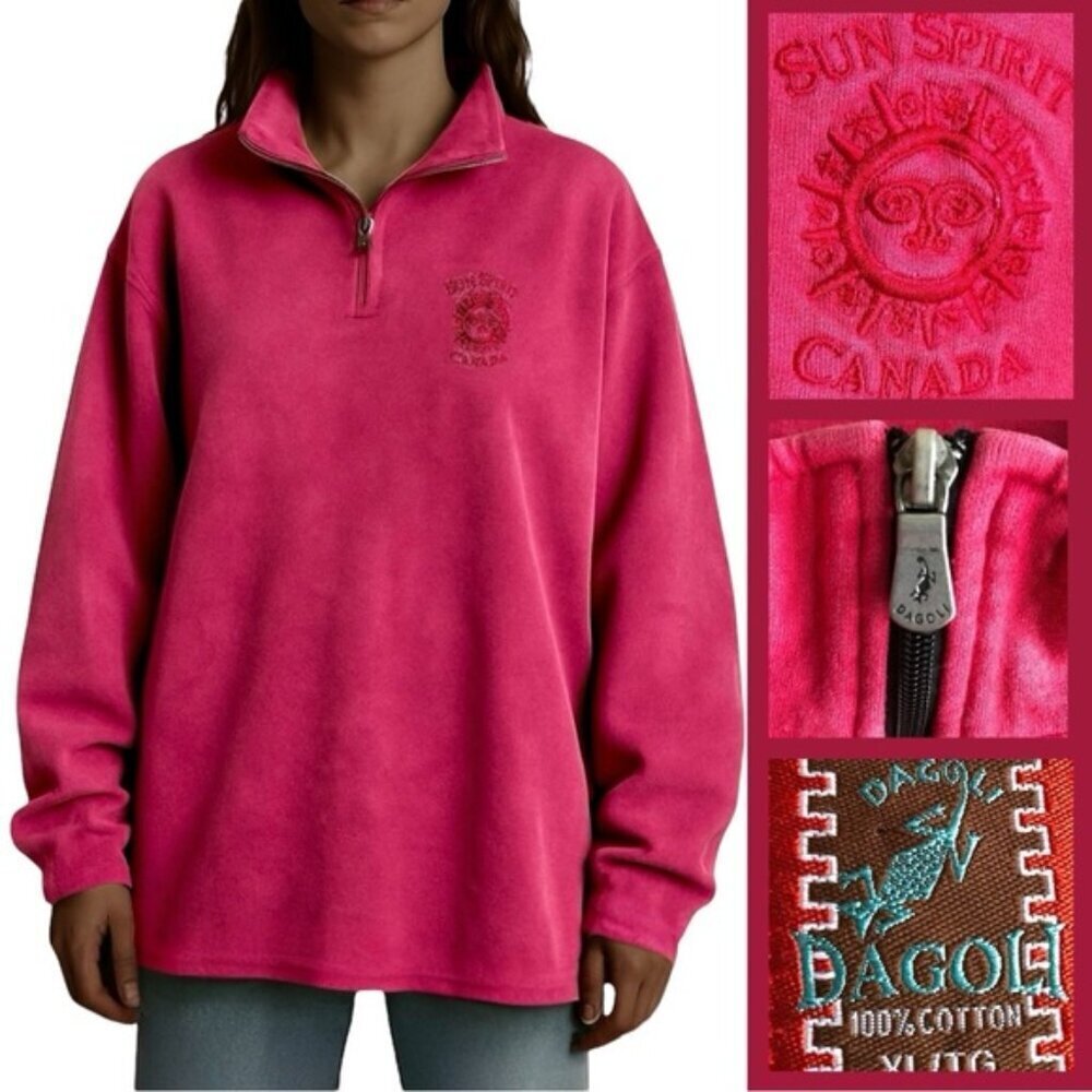 Dagoli Vintage 100% Cotton Quarter Zip Pullover Sun Spirit Canada Logo XL